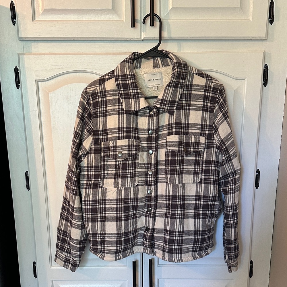 Lucky Brand Medium Plaid Jacket in Black and Cream